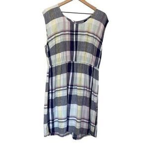 Old Navy Large Plaid Dress Short Sleeve Casual Linen Blend L